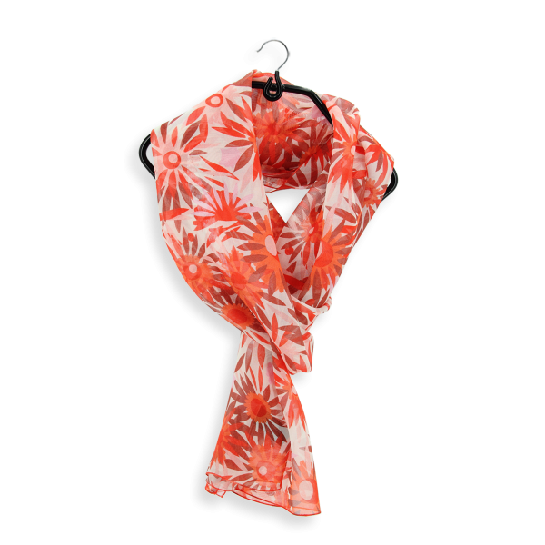 Foulard-femme-soie-rouge-imprimée-fleur-solaire