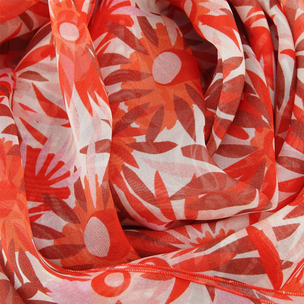 Foulard-femme-soie-rouge-imprimée-fleur-solaire