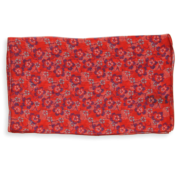 Foulard-femme-soie-rouge-imprimé-fleur-fabrique-en-France