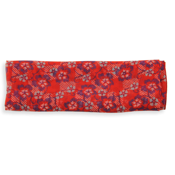 Foulard-femme-soie-rouge-imprimé-fleur-fabrique-en-France