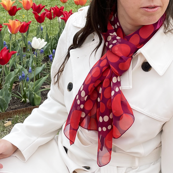 Foulard-soie-femme-imprimée-pois-rouge-A