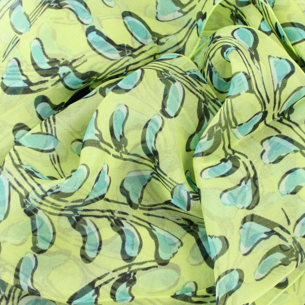 Foulard-femme-soie-vert-anis-imprimée-Cut
