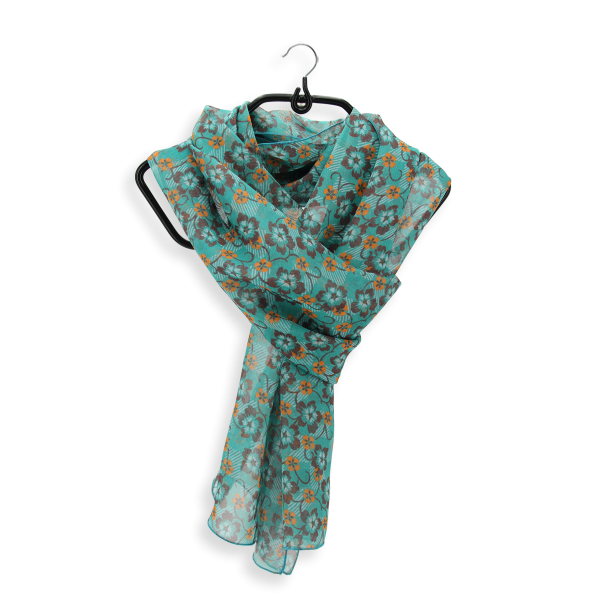 Foulard-femme-soie-vert-imprimé-fleur-fabrique-en-France