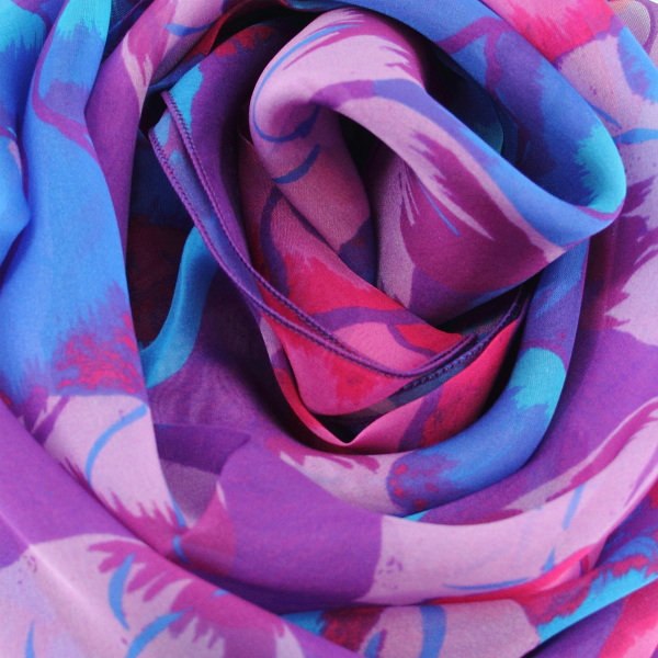 Foulard-femme-soie-imprimée-fleur-pivoine-violet-bleu