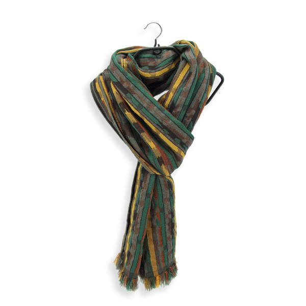 Green khaki-yellow-silk-wool-men's-scarf-Orpheon