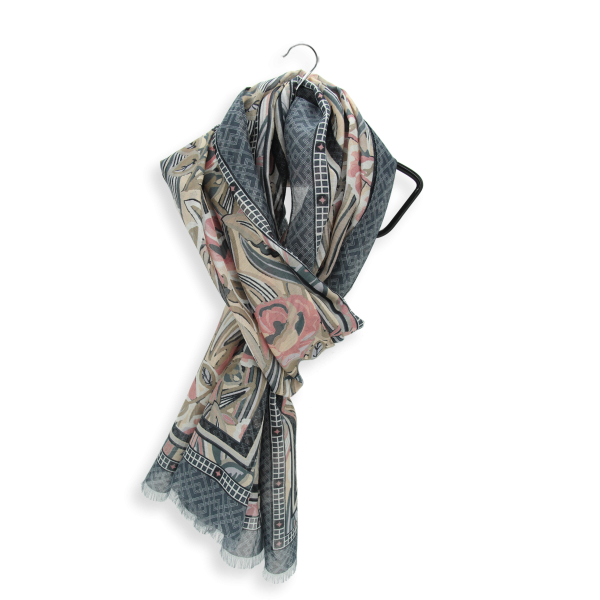 Women's-cotton-silk-stole-grey-printed-Belle de nuit