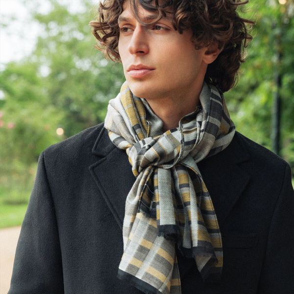 Parade-gray-yellow-rayon-cotton-wool-scarf