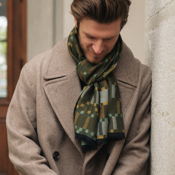 Green-khaki-rayon-cotton-men’s-scarf-Titane