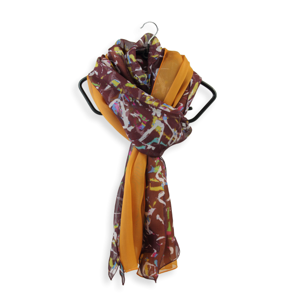 Woman-silk-stole-duo-printed-plain-brown-gold-4A