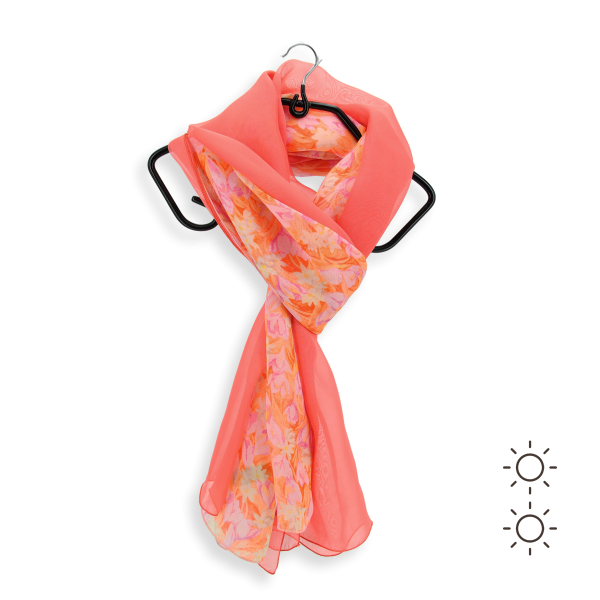women's-matching-silk-airy scarf-printed-flowers-orange-scarf-monochrome-coral