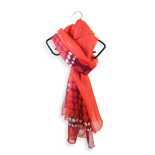 women's-matching-silk-airy scarf-printed-dots-red-scarf-monochrome-bright red