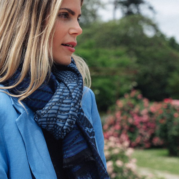 Etole-femme-laine-soie-coton-bleu royal-Valparaiso