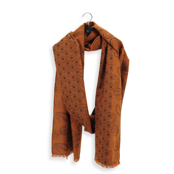 Golden yellow-rust-silk-men's-scarf-Charles-made-in-France