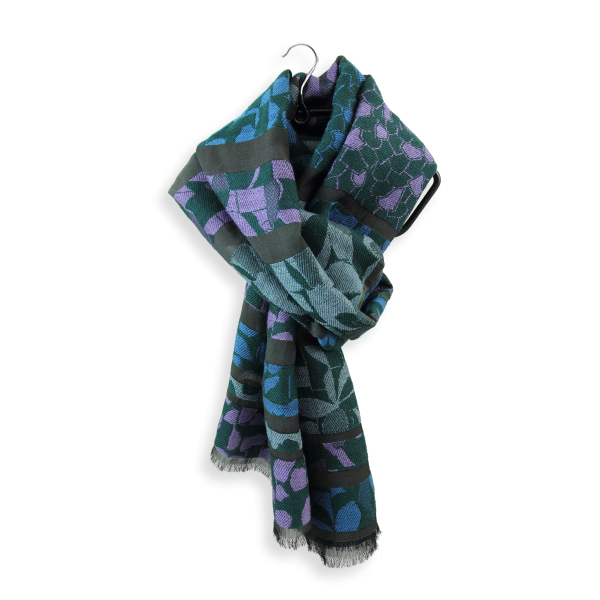 Woman-over size-green-stole-wool-coton-silk-Flonflon