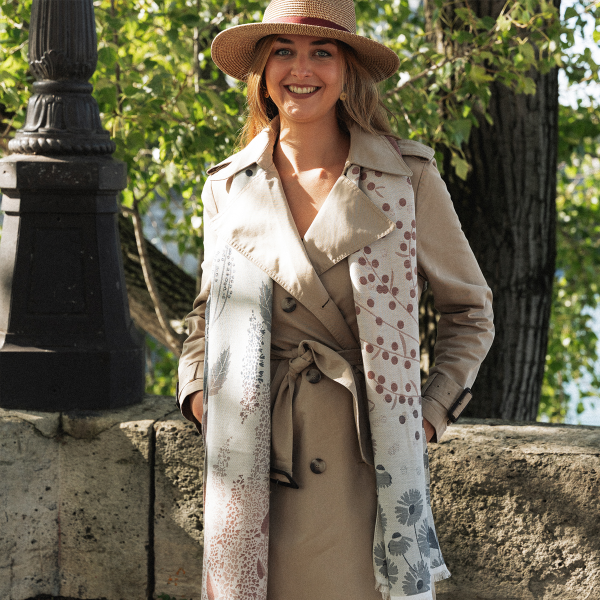 Women's-organic cotton-navy-brown-stole-Jardin