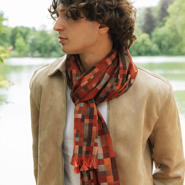 Orange-men’s-wool-cotton-silk-scarf-Recital