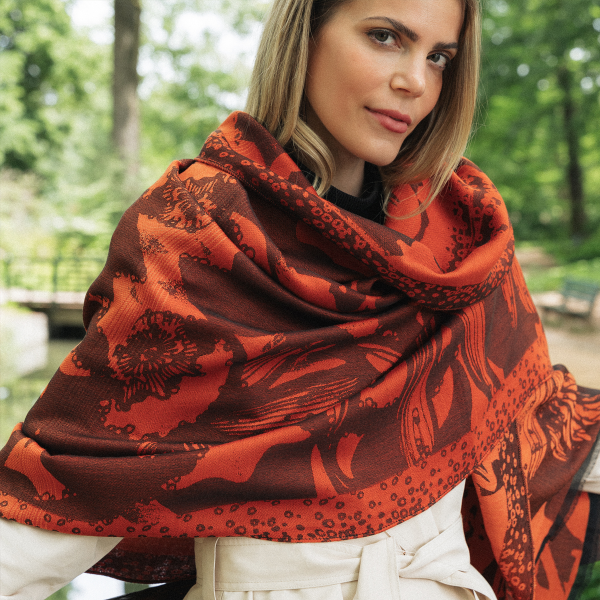 Passion-orange-silk-cotton-rayon-wool-women’s-stole