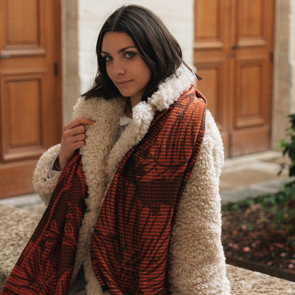 Orange-cotton-silk-wool-women’s-oversize-stole-Valparaiso