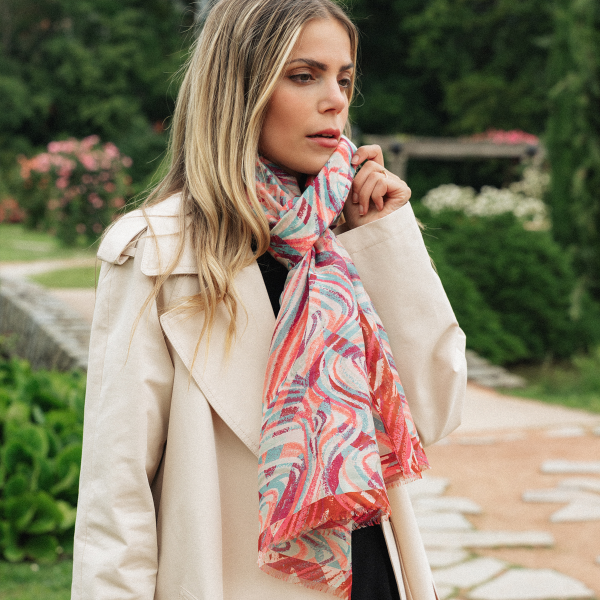 Women's-silk-cotton-stole-pink-printed-Vagues