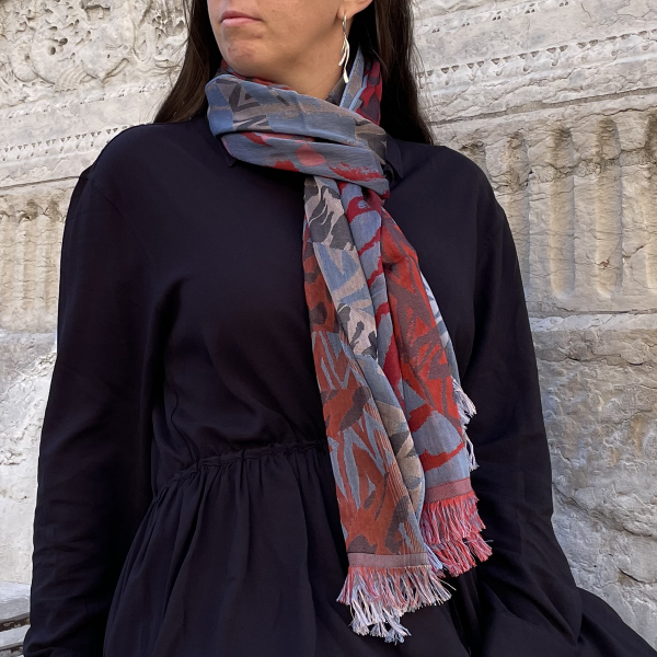 Red-denim-100% natural-women’s-stole-Savane