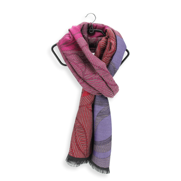 Made-in-France-red-mauve-cotton-silk-Merino-wool-scarf-LYS