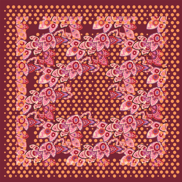 Red-silk-organic-square scarf-printed-Soierie