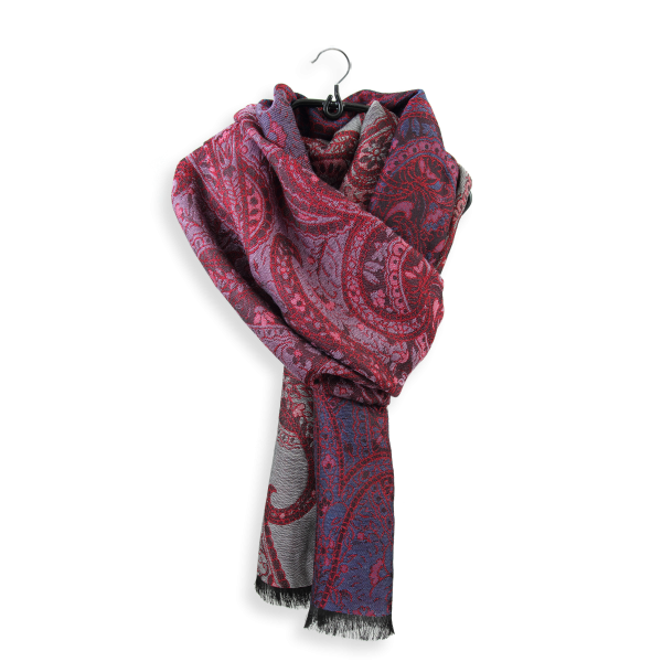 Red-cotton-silk-wool-women’s-stole-Paisley