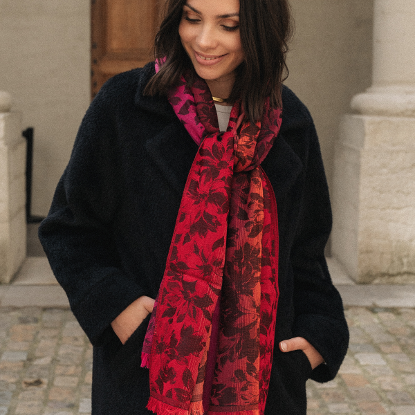 Red-fuchsia-wool-silk-women's-stole-Romantique