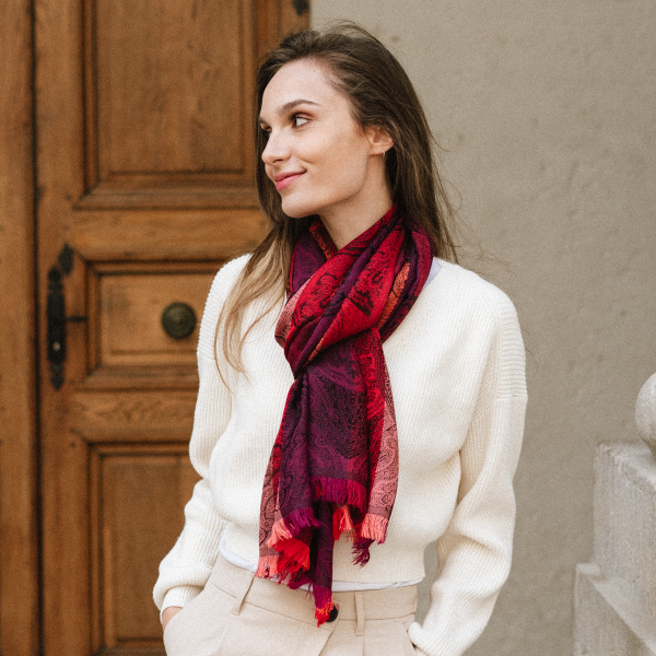 Red-silk-wool-women's-scarf-Victoria