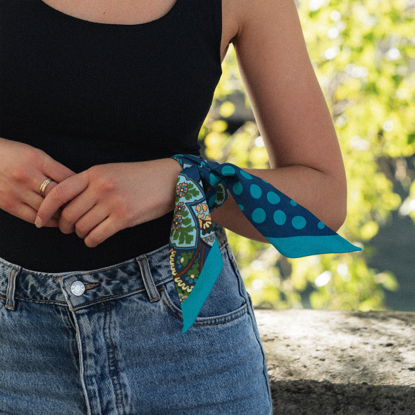 Foulard ruban-imprimé-twill soie bio-bleu-soierie