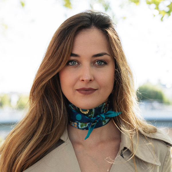 Foulard ruban-imprimé-twill soie bio-bleu-soierie