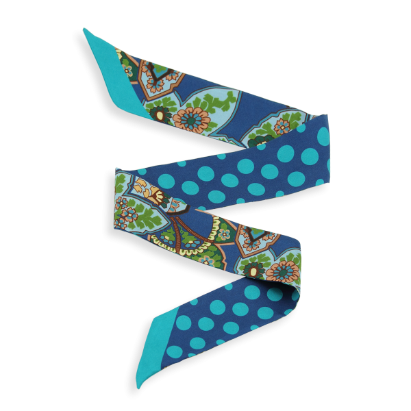 Foulard ruban-imprimé-twill soie bio-bleu-soierie