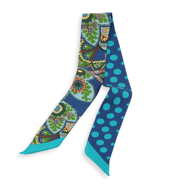 Foulard ruban-imprimé-twill soie bio-bleu-soierie