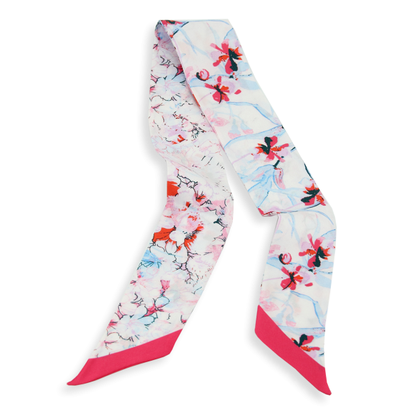Ruban-imprimé-twill soie bio-rose-Aquarelle