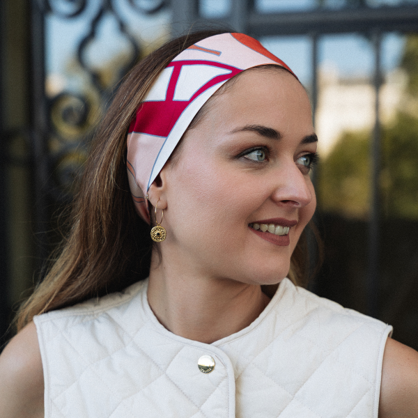 Ruban-imprimé-twill soie bio-corail-Cloudy