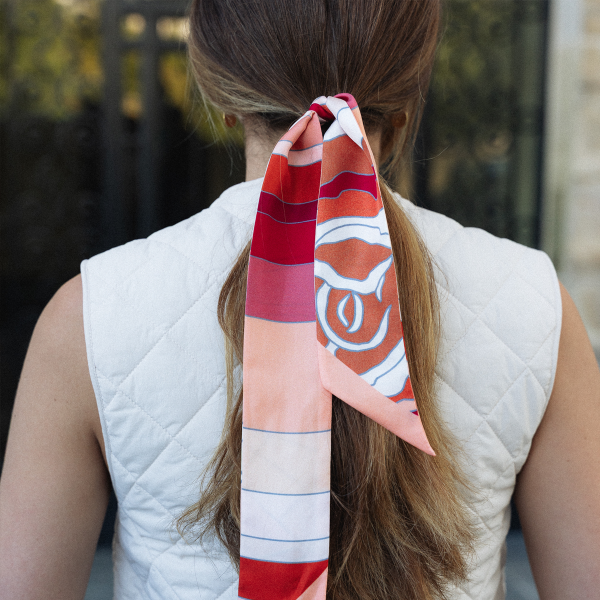 Ruban-imprimé-twill soie bio-corail-Cloudy