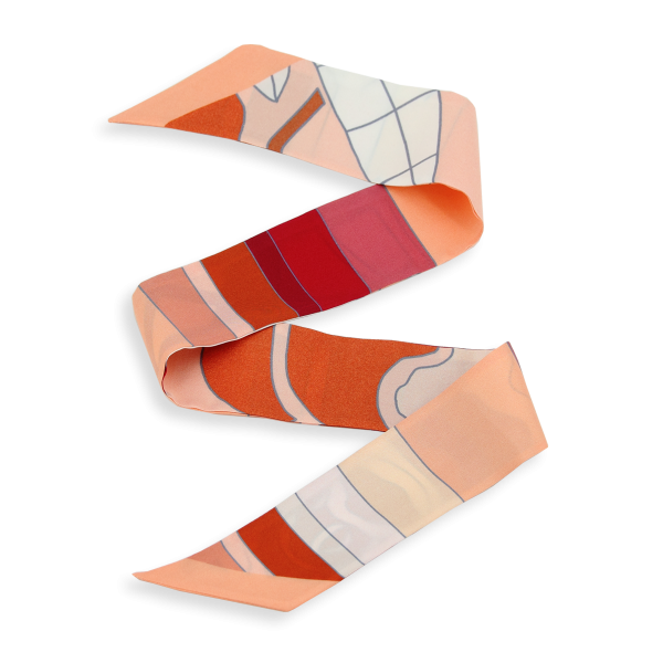 Ruban-imprimé-twill soie bio-corail-Cloudy