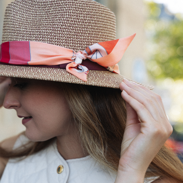 Ruban-imprimé-twill soie bio-corail-Cloudy