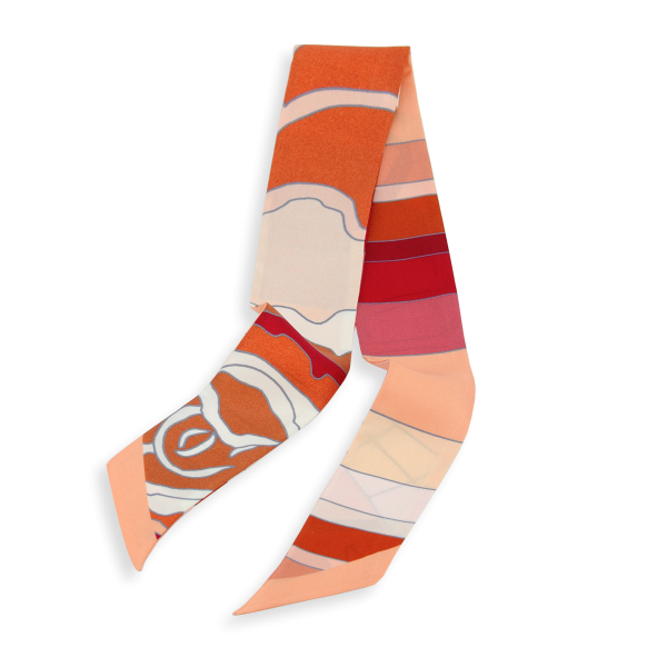 Ruban-imprimé-twill soie bio-corail-Cloudy