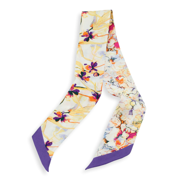 Ruban-imprimé-twill soie bio-violet-Aquarelle