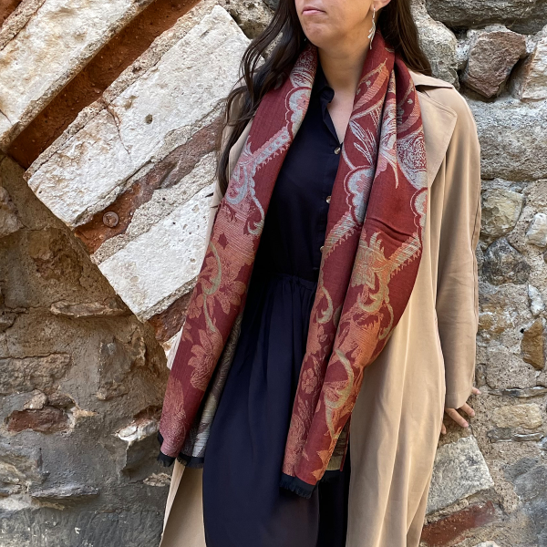 Rust red-rayon-cotton-wool-silk-women’s-scarf-Renaissance