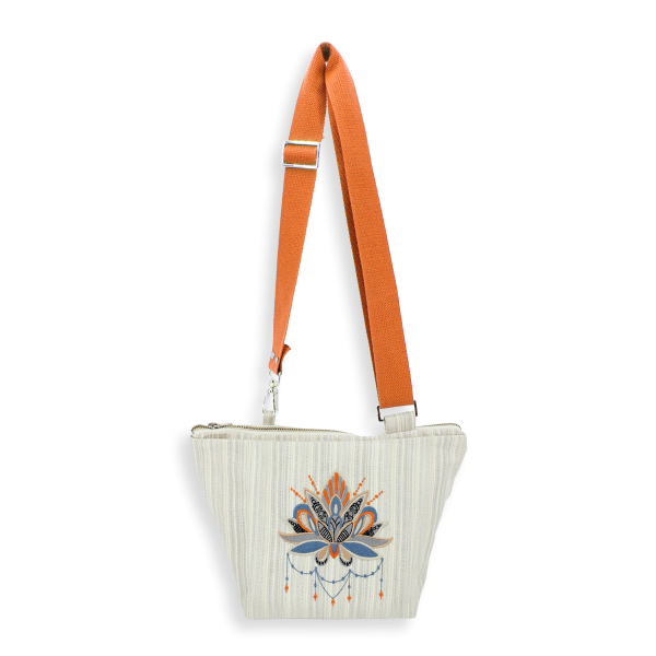 sac bandoulière-tissé-brodé-femme-lotus-argent