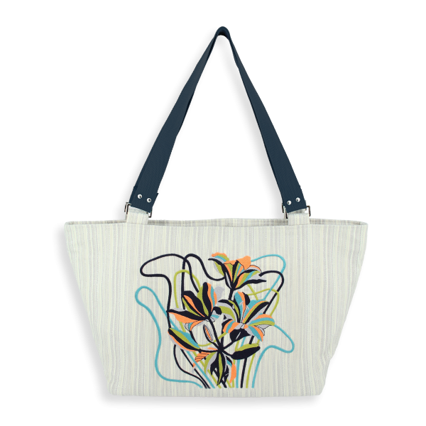 sac tissé brodé-femme-fleurs ondulantes-argent