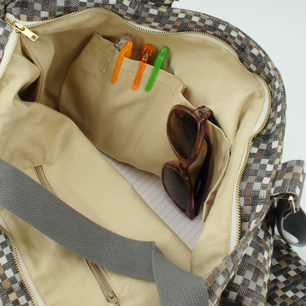 sac cabas coton lin vichy beige