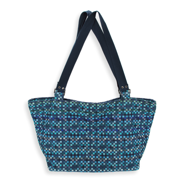 sac cabas coton lin vichy bleu