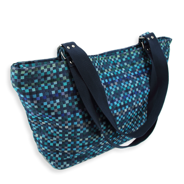 sac cabas coton lin vichy bleu