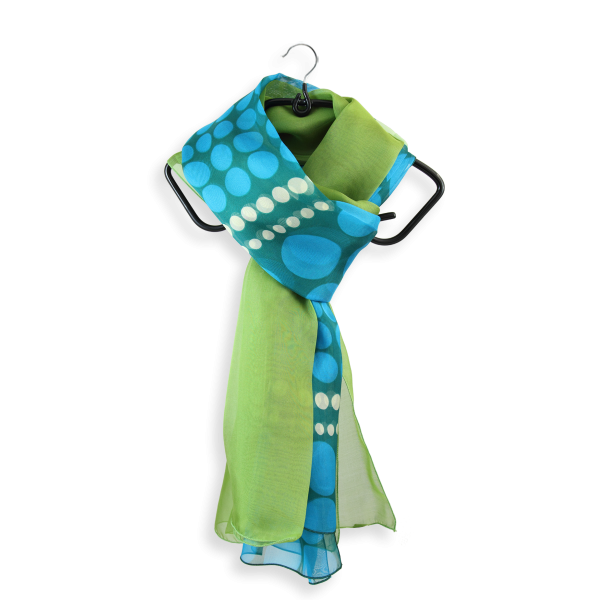 Woman-duo-stoles-silk-plain-printed-dots-lemon-green-A