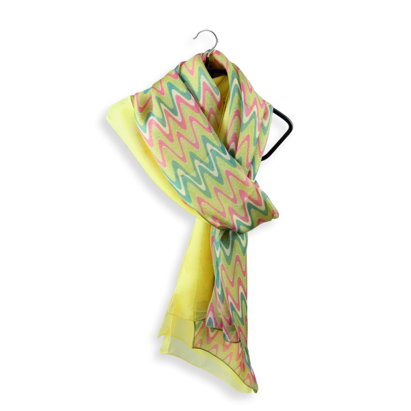 Woman scarf silk duo design Ondulation green yellow 2A