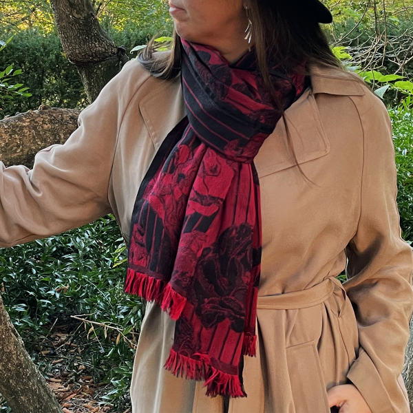 Women-stole-wool-silk-red-black-Diva-made-in-France