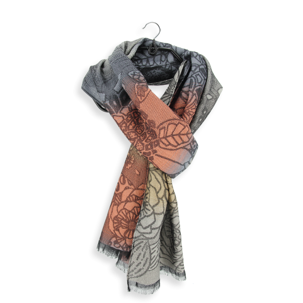 Grey-terracotta-rayon-Merino wool-women’s-scarf-Style